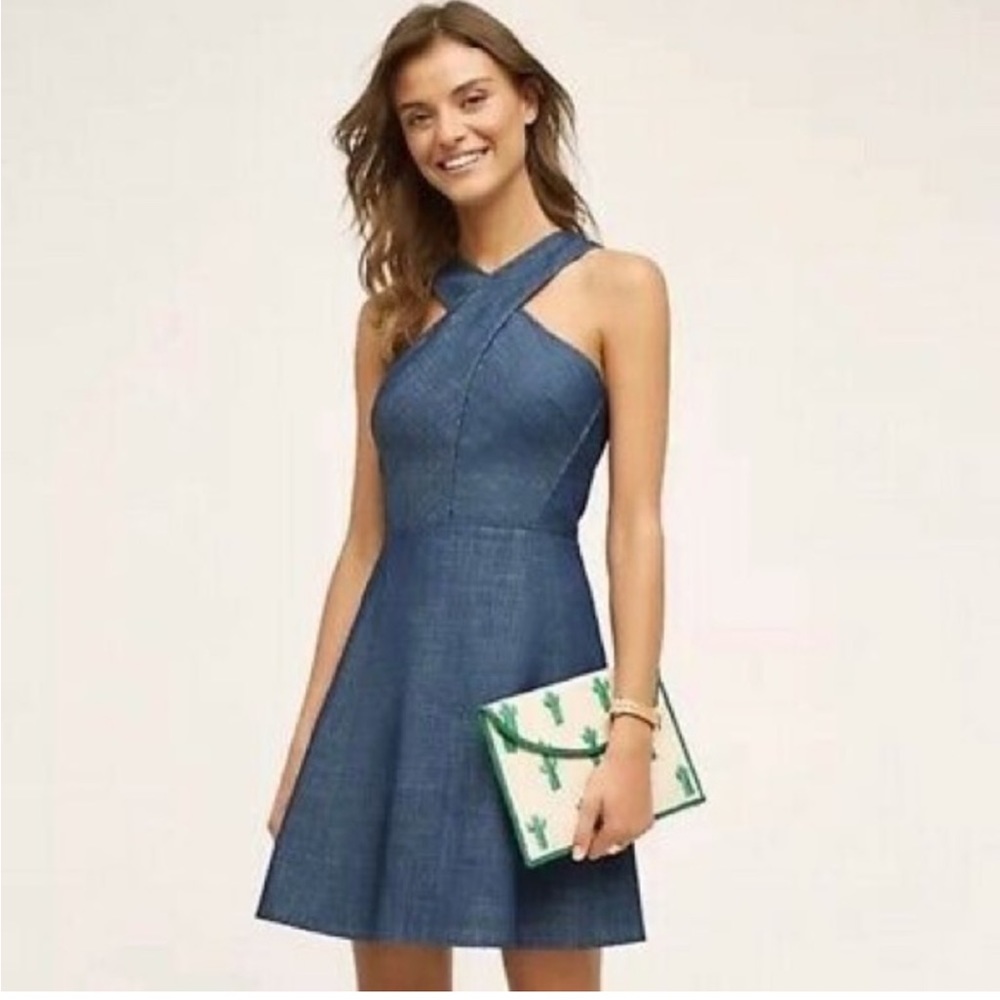 Holding Horses Eddi denim dress with cross straps fit and flare anthropologie